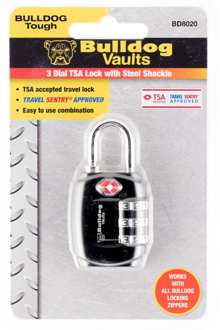 Bulldog BD8020 TSA Lock  Open With Combination Black Steel