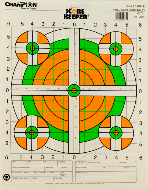 Champion Targets 45761 Score Keeper  Bullseye Paper Hanging 100 yds Rifle 14" x 18" Green/Orange 12 PK