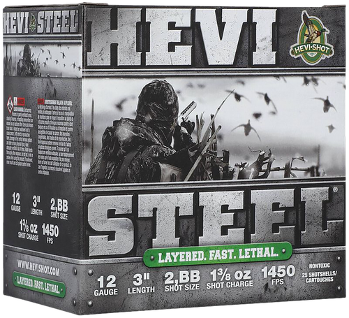 HEVI-Shot HS60288 HEVI-Steel Waterfowl 12Gauge 3" 1 3/8oz 2/BBShot 25 Per Box/10 Case