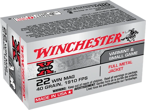 Winchester Ammo X22M Super X  22WMR 40gr Full Metal Jacket 50 Per Box/40 Case