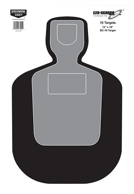 Birchwood Casey 37201 EZE-Scorer BC-19 Silhouette Paper Hanging Universal 12" x 18" Black/Gray/White 10 Pk.