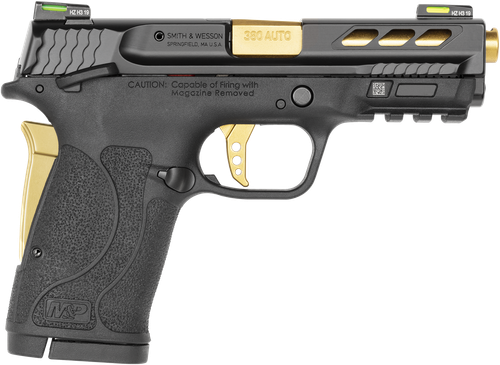Smith & Wesson 12719 Performance Center M&P Shield EZ M2.0 380 ACP 3.80" 8+1 Black Black Armornite Stainless Steel Slide Black Polymer Grip Gold Colored Accents
