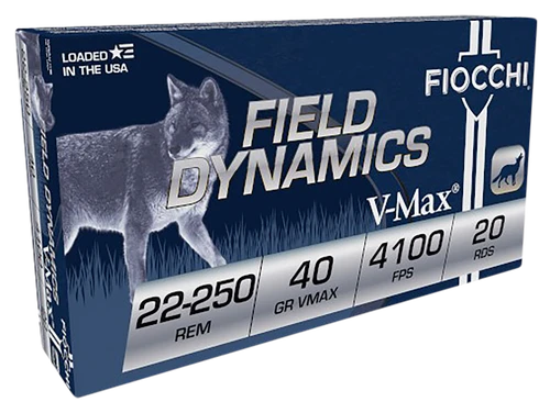 Fiocchi 22250HVB Field Dynamics  22-250Rem 40gr Hornady V Max 20 Per Box/10 Case