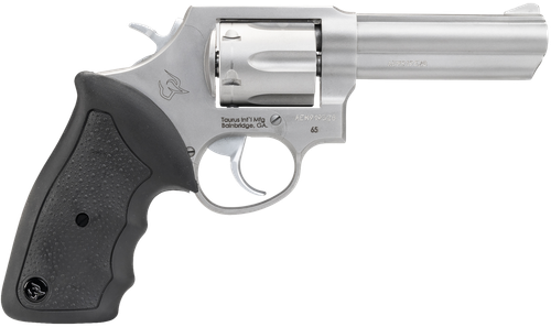 Taurus 2-650049 65  Medium 357 Mag/38 Special +P 6 Shot 4" Matte Stainless Steel Barrel, Cylinder Matte & Frame, Black Finger Grooved Rubber Grip, Transfer Bar Safety, Exposed Hammer