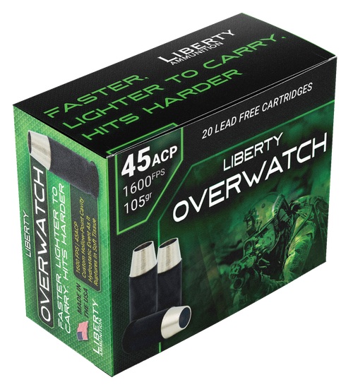 Liberty Ammunition LAOW451051600 OverWatch  45ACP 105gr Open Cavity Design 20 Per Box/50 Case