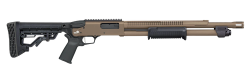 Mossberg 50756 590R  12 Gauge Pump 3" 6+1 18.50" Flat Dark Earth Cerakote Heat Shield Barrel, Flat Dark Earth Cerakote Steel Receiver, Black AR Mil-Spec Adjustable Synthetic Stock, Black Magpul Grip