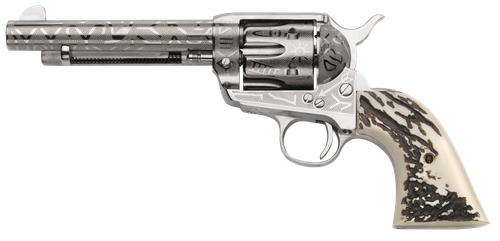 Taylors & Company 200063 1873 Cattle Brand 45 Colt (LC) Caliber with 5.50"  Barrel, 6rd Capacity Cylinder, Overall Nickel-Plated Engraved Finish Steel & Imitation Stag Grip
