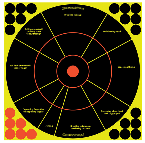 Birchwood Casey 34032 Shoot-N-C Reactive Target Self-Adhesive Paper Black/Yellow/Red 12" Circle 5 Pack