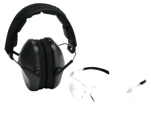 Pyramex VGCOMBO310  Earmuff/Glasses Combo Kit Over the Head Clear Lens Wraparound Clear Frame