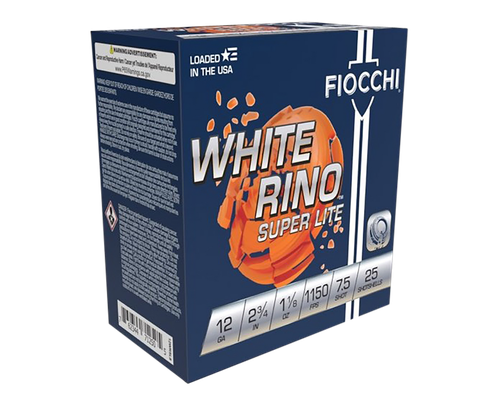 Fiocchi 12WRSL75 Exacta Target White Rino Super Light 12Gauge 2.75" 1 1/8oz 7.5Shot 25 Per Box/10 Case