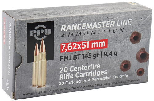 PPU PPRM762 Rangemaster  7.62x51mmNATO 145gr Full Metal Jacket Boat Tail 20 Per Box/25 Case