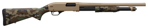 Winchester Repeating Arms  SXP Defender 20 Gauge 3" 5+1 (2.75") 18" Barrel, FDE Drilled & Tapped Rec, Woodland Camo Textured Stock, Tactical  Ribbed Forearm, Inflex Recoil Pad