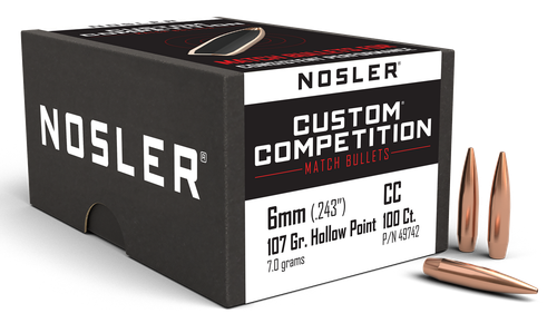 Nosler 49742 Custom Competition 6mm 107gr Hollow Point Boat Tail 100/Box