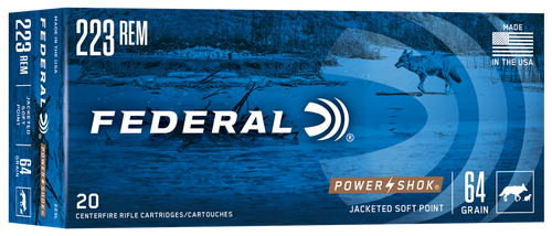 Federal 223L Power-Shok  223Rem 64gr Jacketed Soft Point 20 Per Box/10 Case