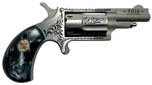 North American Arms 22M50B 50th Anniversary  22 Mag 5 Shot 1.63" Matte Stainless w/"50th Anniversary" & Scroll Engraving, Black Pearl Grip, Exposed Hammer