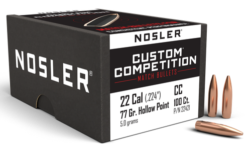 Nosler 22421 Custom Competition 22Cal 77gr Hollow Point Boat Tail 100/Box