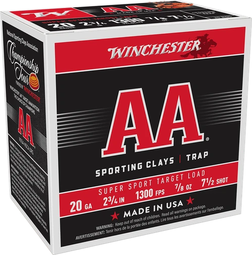 Winchester Ammo AASC207 AA Super Sport Sporting Clay 20Gauge 2.75" 7/8oz 7.5Shot 25 Per Box/10 Case