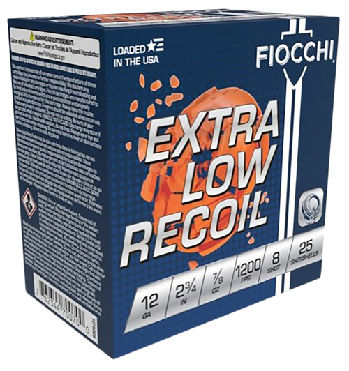 Fiocchi 1278OZ8 Exacta Target Low Recoil Trainer 12Gauge 2.75" 7/8oz 8Shot 25 Per Box/10 Case