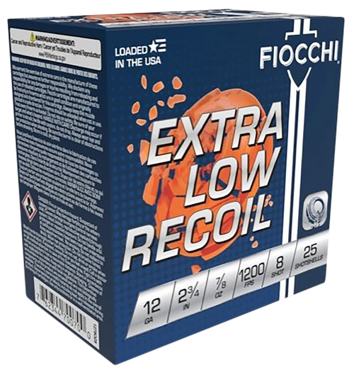 Fiocchi 1278OZ8 Exacta Target Low Recoil Trainer 12Gauge 2.75" 7/8oz 8Shot 25 Per Box/10 Case