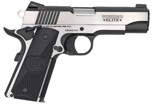 Colt Mfg O4082CE Combat Elite Commander 9mm Luger 8+1 4.25" Stainless Steel Barrel, Two-Tone Serrated Stainless Steel Slide & Frame w/Beavertail, Black Scalloped G10 Grip, Ambidextrous