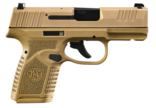 FN 66101413 Reflex  Micro-Compact Frame 9mm Luger 10+1, 3.30" Black Target Crown Steel Barrel, Flat Dark Earth PVD Serrated Steel Slide, Flat Dark Earth Polymer Frame w/Picatinny Rail, Ambidextrous