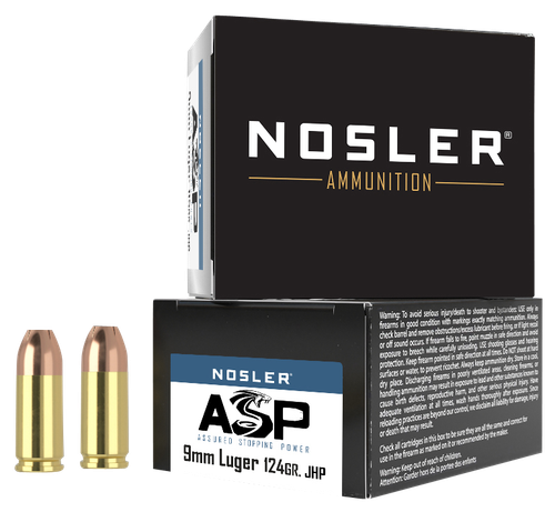 Nosler 51286 Assured Stopping Power Handgun 9mmLuger 124gr Jacketed Hollow Point 20 Per Box/20 Case