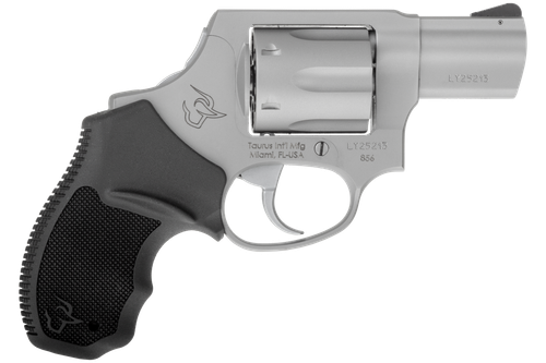 Taurus 2-856029CH 856  Small 38 Special +P 6 Shot 2" Matte Stainless Steel Barrel, Cylinder & Frame, Black Finger Grooved Rubber Grip, Transfer Bar Safety, Concealed Hammer