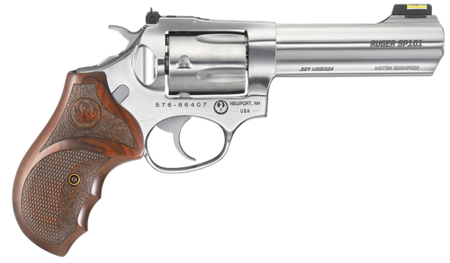 Ruger 5782 SP101 Match Champion 357 Mag  4.20" Barrel 5rd Triple-Locking Cylinder, Gloss Stainless Steel, Altamont Stippled/Checkered   Hardwood Grip, Transfer Bar Safety