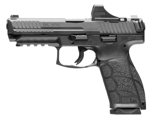 HK 81001496 VP9 A1 w/Optic Full Size 9mm Luger 10+1 4.53" Black Steel Polygonal Rifled Barrel & Serrated w/Optic Slide, Black Polymer Frame w/Picatinny Rail, Interchangeable Backstrap Grip, Holosun SC