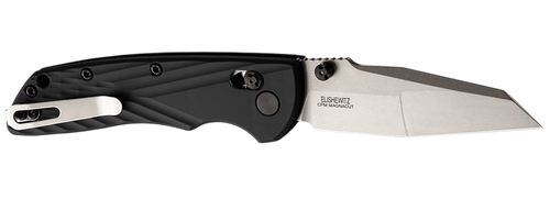 Hogue 24369 Deka  3.25" Folding Modified Wharncliffe Plain Stone Tumbled CPM MagnaCut Steel Blade, Black Textured GRN Handle