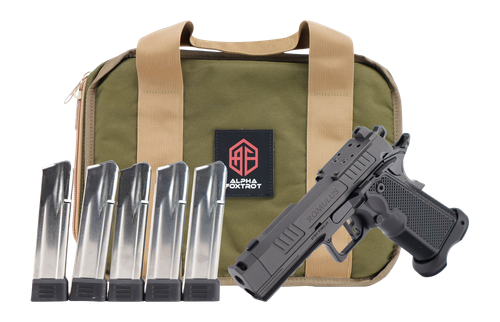 Alpha Foxtrot AA47X1QIG-XDBK20-PROM AF1911 Romulus Promo 9mm Luger 20+1 3.50" Black DLC Threaded Compensated Barrel, Black DLC Stainless Steel Optic Ready/Serrated Slide & Frame w/Beavertail & Picatin