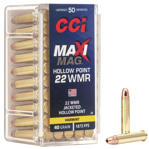CCI 0024 Maxi-Mag Rimfire 22WMR 40gr Jacketed Hollow Point 50 Per Box/40 Case