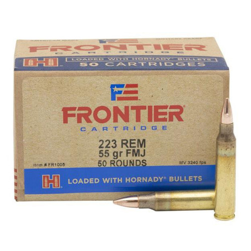 Hornady Frontier Rifle Ammunition . 223 Rem 55 gr FMJ 3240 fps 50/ct(Oriented)