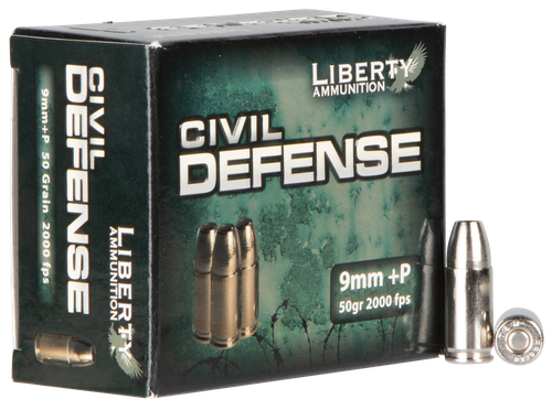 Liberty Ammunition LACD9014 Civil Defense  9mmLuger+P 50gr Lead Free Fragmenting Hollow Point 20 Per Box/50 Case