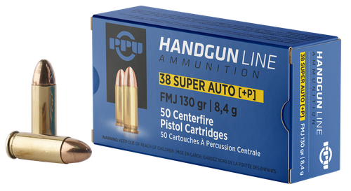 PPU PPH38SU Handgun  38Super+P 130gr Full Metal Jacket 50 Per Box/10 Case