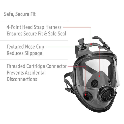 Honeywell North 5400 Series Full Face Respirator Mask with Dual Cartridge Connectors for N Series Filters M/L