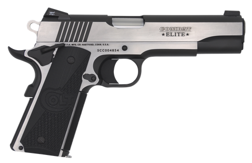 Colt Mfg O1070CE 1911 Combat Elite Government 45 ACP 5" 8+1 Overall Two-Tone Elite Finish Stainless Steel Frame & Slide with Half Checkered & Scalloped Black G10 Grip & Night Sights