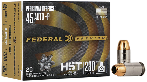 Federal P45HST1S Premium Personal Defense 45ACP+P 230gr HST Jacketed Hollow Point 20 Per Box/10 Case