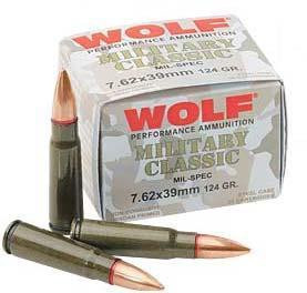 Wolf Military Classic Rifle Ammunition 7.62x39 124 gr FMJ 2330 fps 20/ct