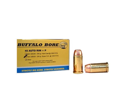 Buffalo Bore Ammunition 32B20 Personal Defense Strictly Business 45Auto Rim +P 200gr Jacket Hollow Point 20 Per Box/12 Case