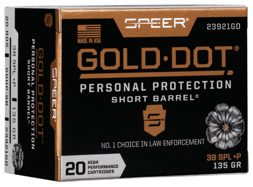 Speer 23921GD Gold Dot Personal Protection Short Barrel 38Special+P 135gr Hollow Point 20 Per Box/10 Case