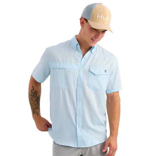 Huk Tide Point Short Sleeve Button Down Shirt Coastal Drift XL