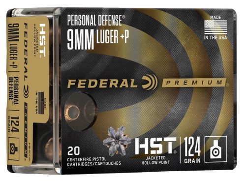 Federal P9HST3S Premium Personal Defense 9mmLuger+P 124gr HST Jacketed Hollow Point 20 Per Box/10 Case