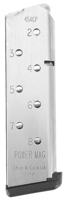 CMC Products 14131 Power Mag  8rd 45 ACP Fits 1911 Government Stainless Steel w/ Black Base Pad