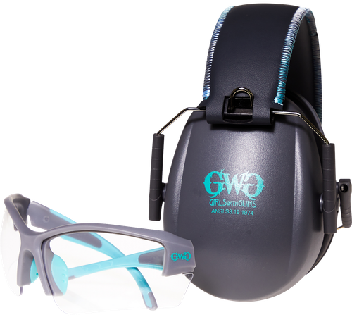 Girls With Guns 2388 Assure Protective Safety Glasses & Muff Combo Women Clear Lens Anti-Scratch Gray Frame