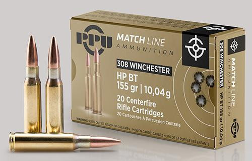 PPU Match Rifle Ammunition .308 WIN. 155 gr HPBT 2610 fps 20/ct