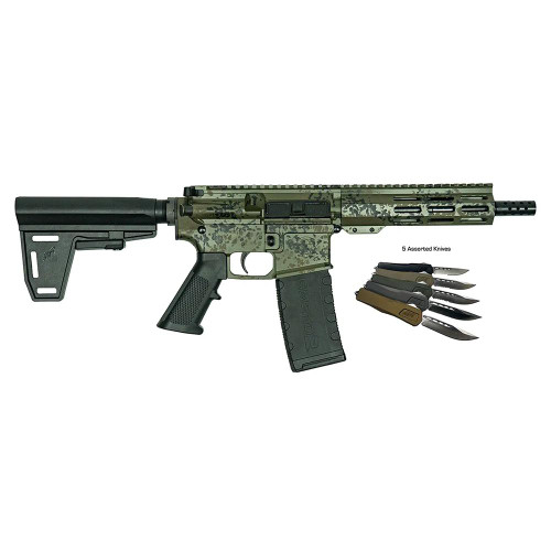 Great Lakes AR-15 Handgun .223 Wylde 30rd Magazine 7" Barrel Lichen Green with 5 OTF 3-1/2" Blade Knives