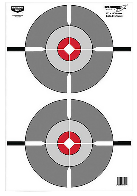 Birchwood Casey BC-37207 EZE-Scorer  Double Bullseye Hanging Paper 12" x 18" Gray/Red 10 Pack