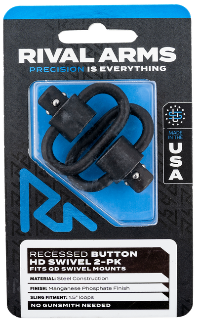 Rival Arms RA-RA92S2A HD Swivel Set  Black Manganese Phosphate Steel with 1.5" Loops & Recessed Button