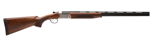 Stevens 22595 555 E Full Size 410 Gauge Break Open 3" 2rd 26" Black Satin Over/Under Vent Rib Barrel, Engraved Satin Silver Aluminum Receiver, Fixed Satin Turkish Walnut Stock, Ambidextrous